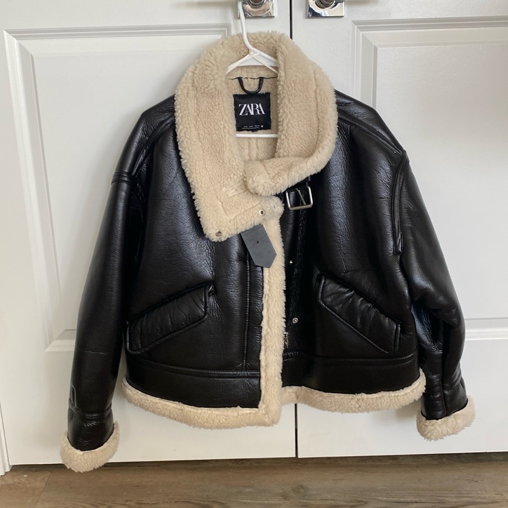 Zara faux leather and sherpa biker jacket